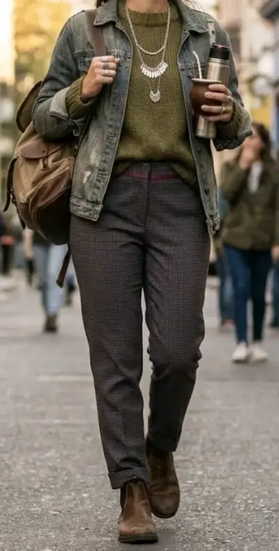Pantalones de mujer a cuadros Next Collection - miniatura 1