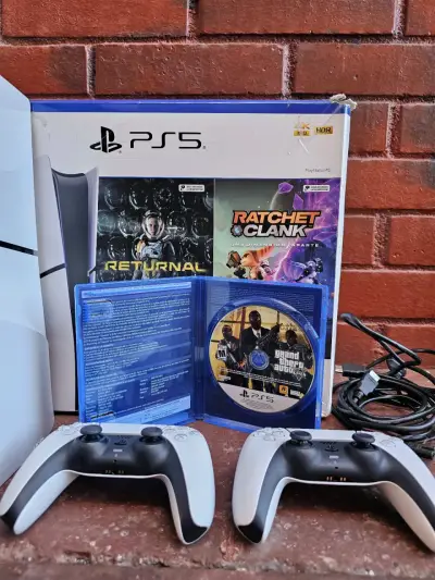 Sony PlayStation 5 PS5 Slim + 2 Mandos + Juego - miniatura 3