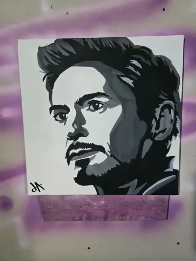 Cuadro de Tony Stark retrato en blanco y negro - miniatura 1