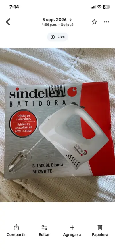 Batidora Sindelen B-1500BL Blanca 5 Velocidades - miniatura 1