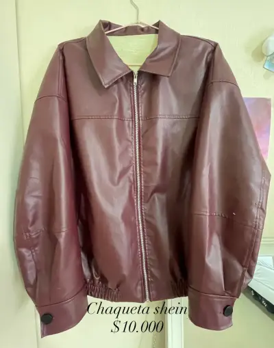 Chaqueta de cuero sintético burdeo - miniatura 1
