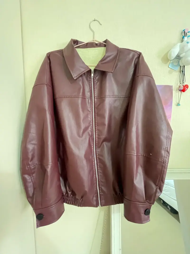 Chaqueta de cuero sintético burdeo - 2