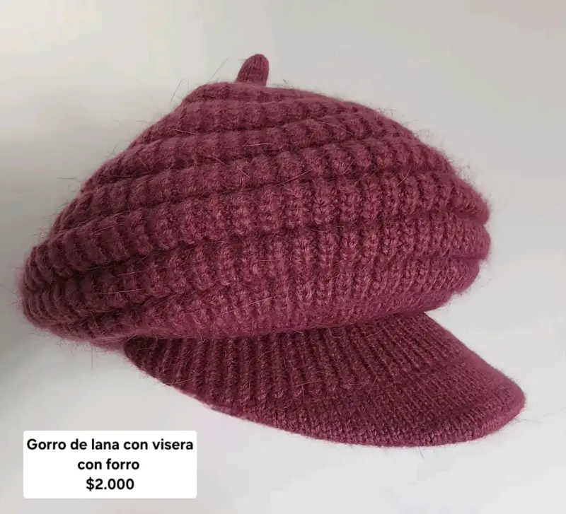 Gorro de lana con visera y forro burdeos