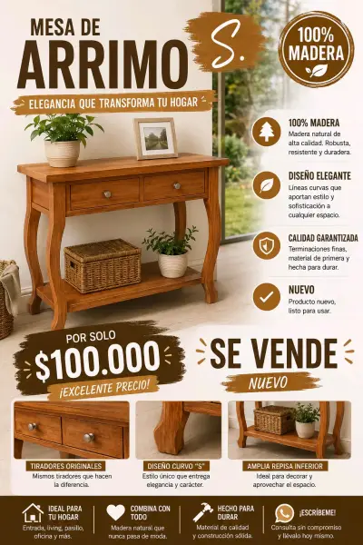 Mesa de arrimo de madera elegante - miniatura 1