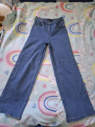 Jeans anchos de mezclilla azul talla 36 - miniatura 1