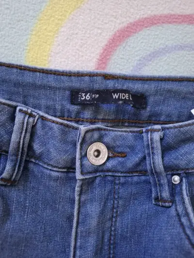 Jeans anchos de mezclilla azul talla 36 - miniatura 3