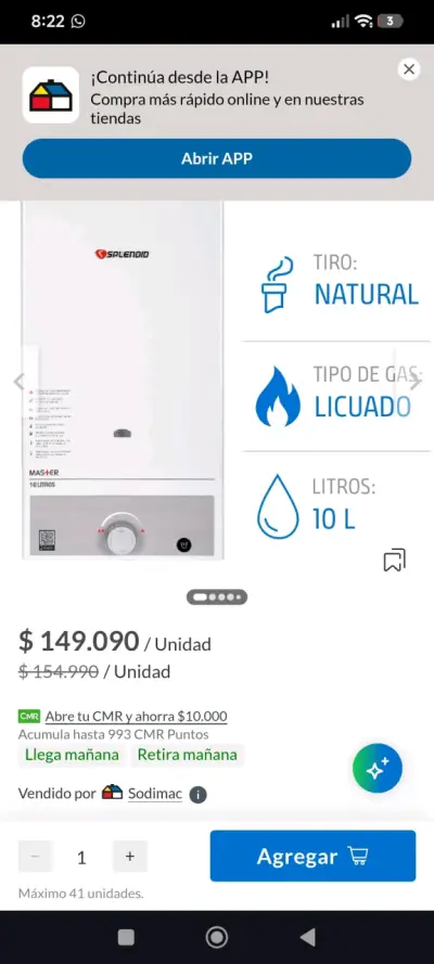 Calefón a gas licuado Splendid 10 litros - miniatura 2