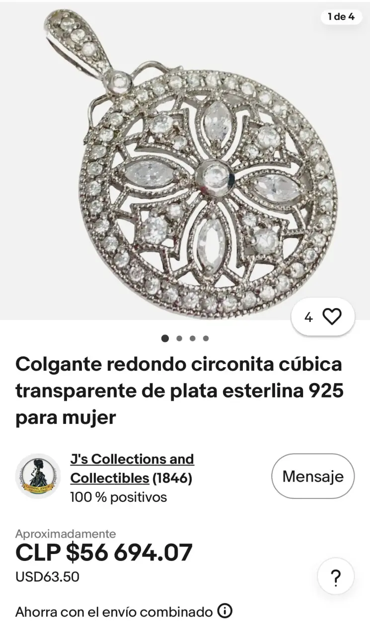 Colgante redondo de plata 925 con circoni - 2