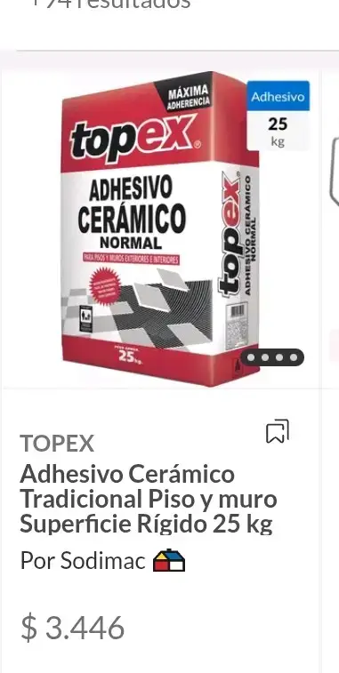 Adhesivo cerámico Topex para pisos y muros 25 kg - 2