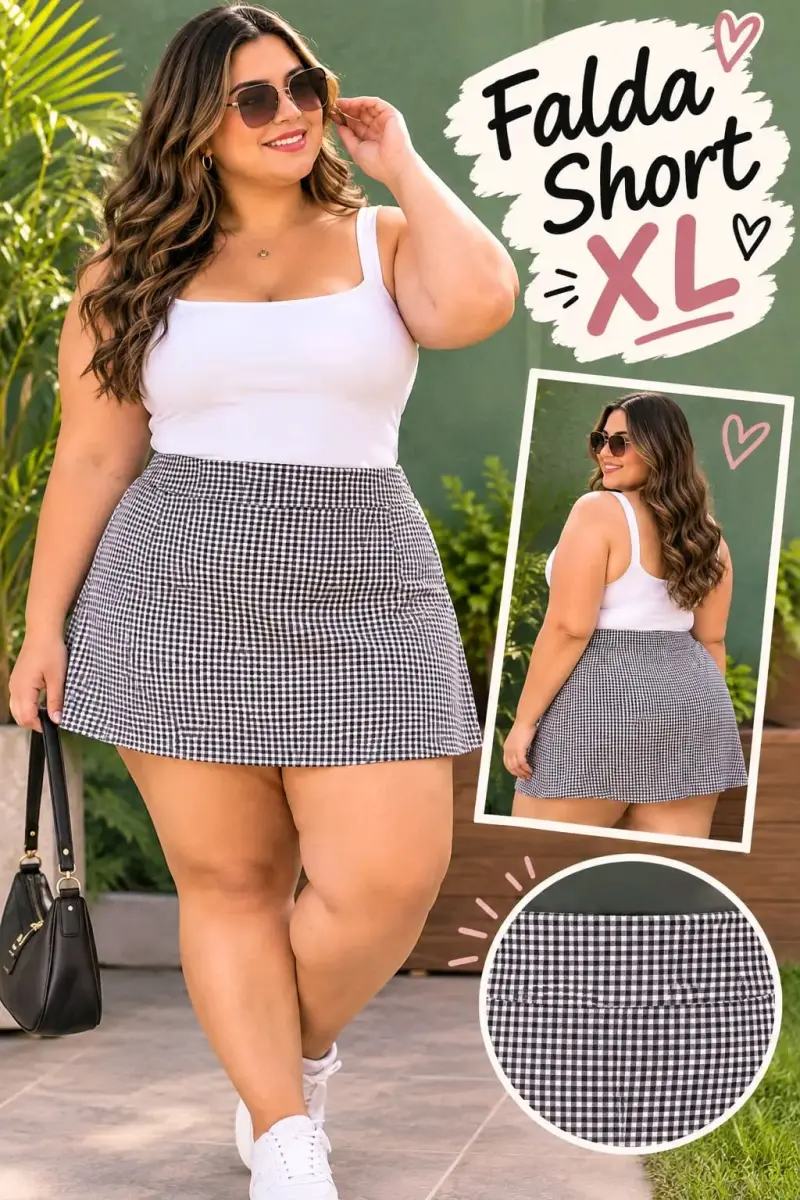 Falda short a cuadros blanco y negro - 4