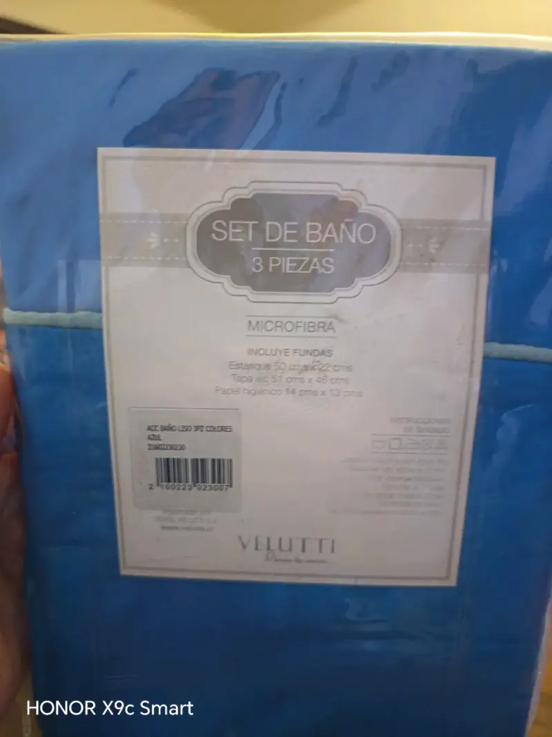 Set de baño 3 piezas microfibra azul Velutti