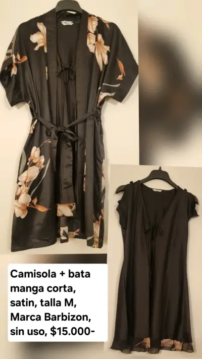 Camisola y bata satinada manga corta Barbizon - miniatura 1