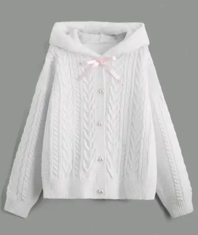 Chaleco blanco de lana con lazo rosa - miniatura 1