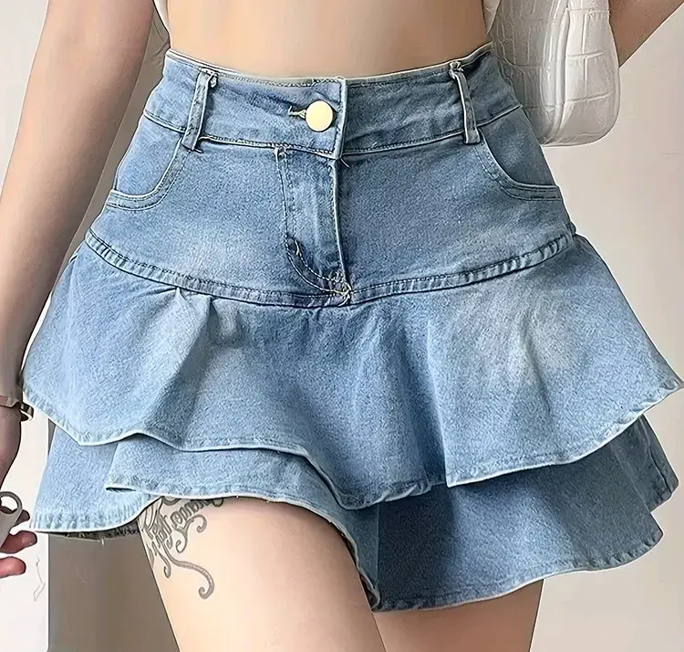Falda de mezclilla con volantes para mujer - 1