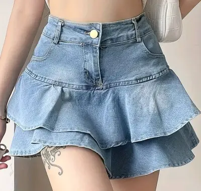 Falda de mezclilla con volantes para mujer - miniatura 1