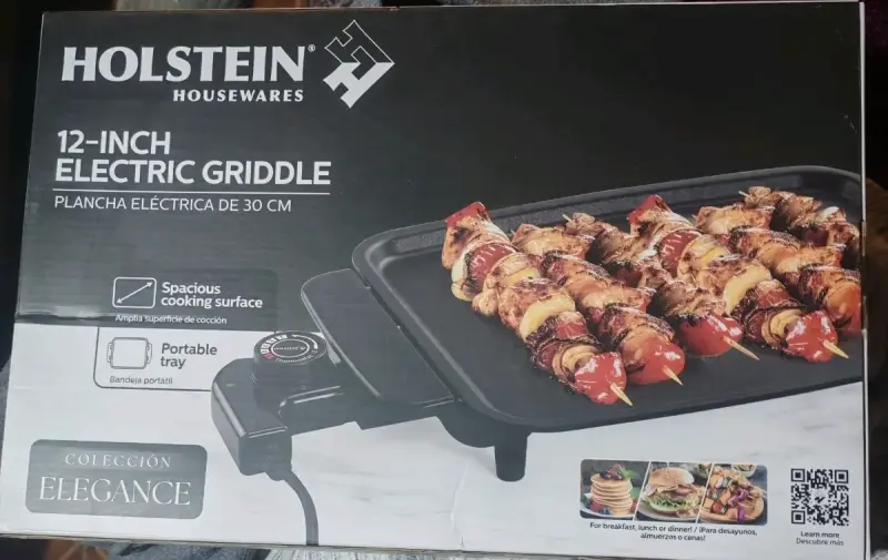 Plancha eléctrica Holstein 30 cm con bandeja portátil