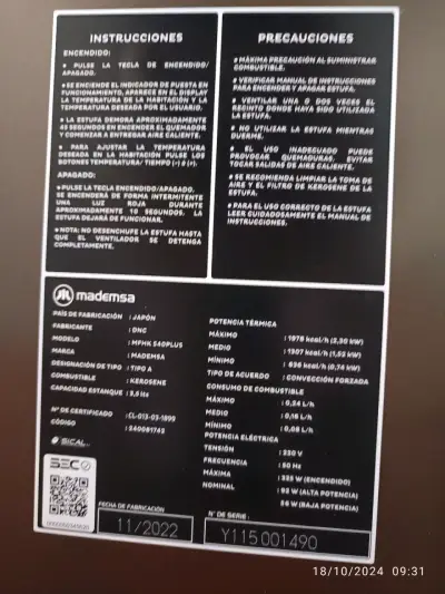 Estufa a kerosene Mademsa MFHK 540PLUS - miniatura 1