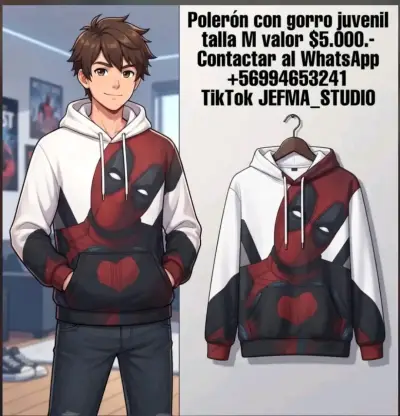 Polerón con capucha juvenil Deadpool talla M - miniatura 1