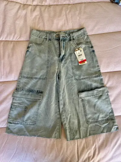 Shorts cargo de mezclilla gris Index para mujer - miniatura 1