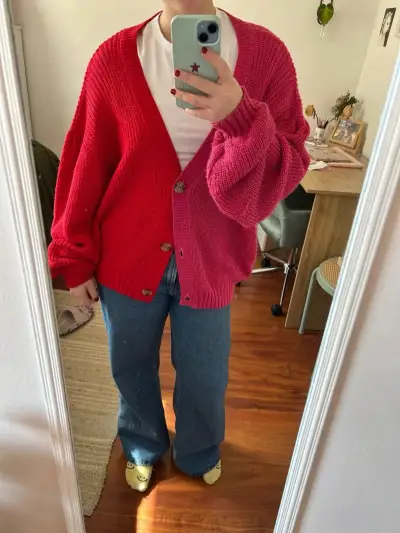 Cárdigan bicolor rojo y rosa para mujer - miniatura 1