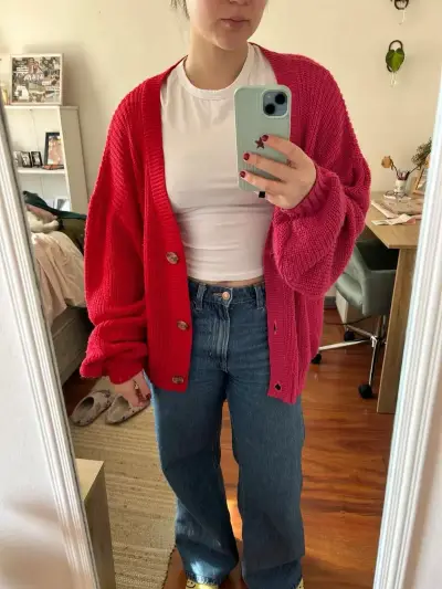 Cárdigan bicolor rojo y rosa para mujer - miniatura 2