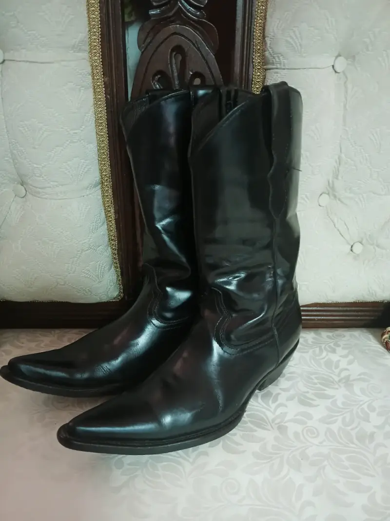 Botas vaqueras de cuero negro para hombre - 3