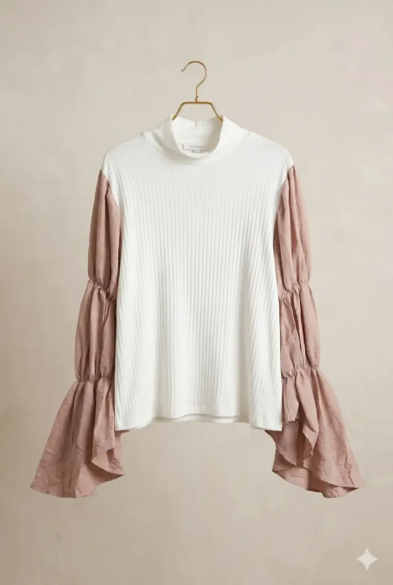 Polera xl blanca con mangas globo rosadas - 1