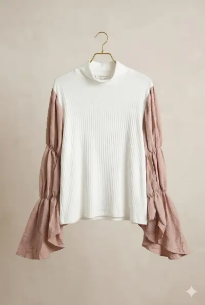 Polera xl blanca con mangas globo rosadas - miniatura 1