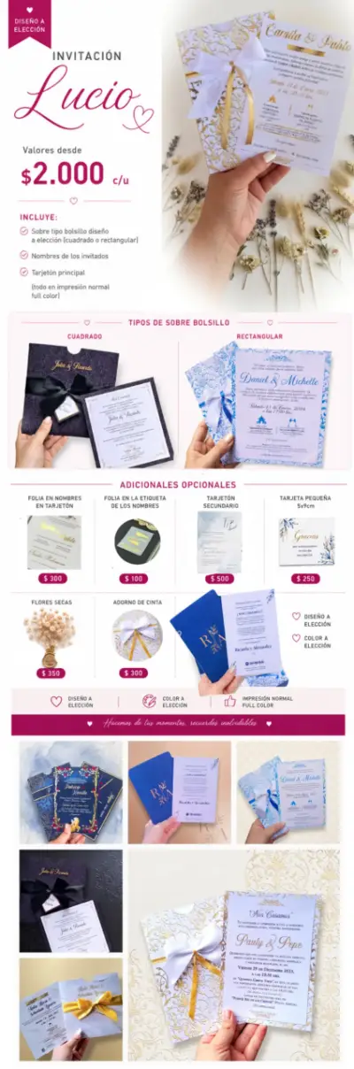 Invitación de boda elegante con sobre y lazo - miniatura 2