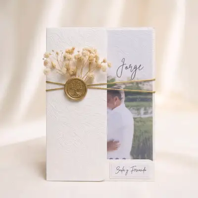 Invitaciones de boda elegantes con sello dorado - miniatura 1