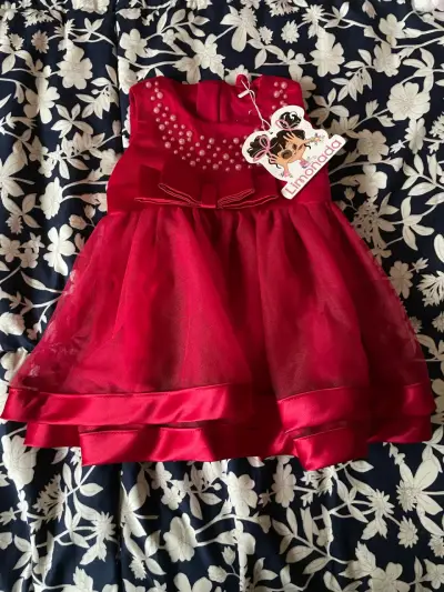 Vestido de bebé rojo con perlas Limonada 3M - miniatura 1