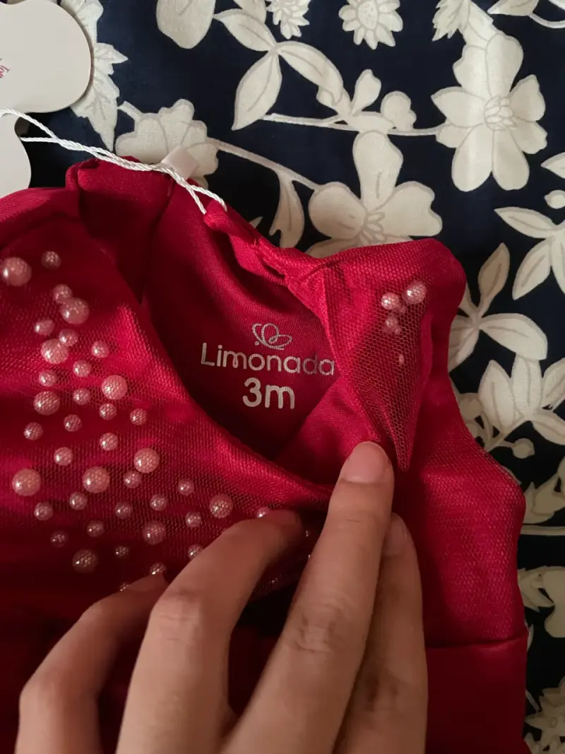 Vestido de bebé rojo con perlas Limonada 3M - 2
