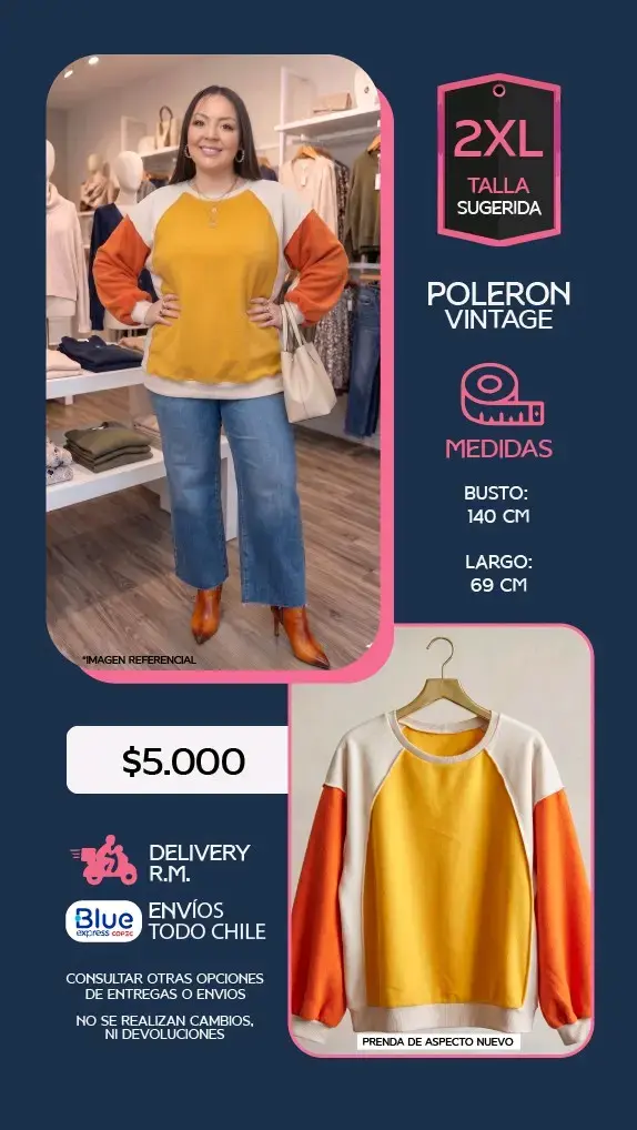 Polerón vintage colorido para mujer talla 2XL - 2