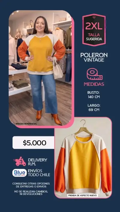 Polerón vintage colorido para mujer talla 2XL - miniatura 2