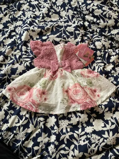 Vestido de bebé floral con encaje rosa Limónada - miniatura 1