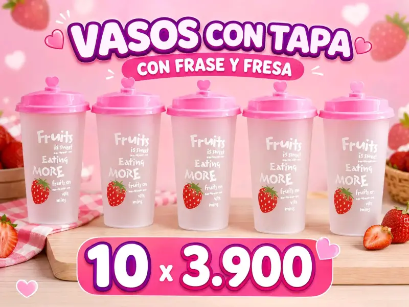 Vasos con tapa y diseño de fresa - 1