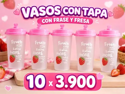 Vasos con tapa y diseño de fresa - miniatura 1