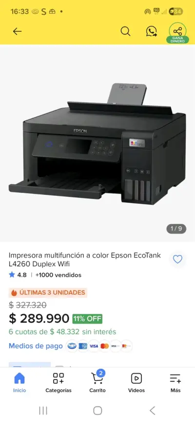 Impresora multifunción Epson EcoTank L4260 WiFi - miniatura 2