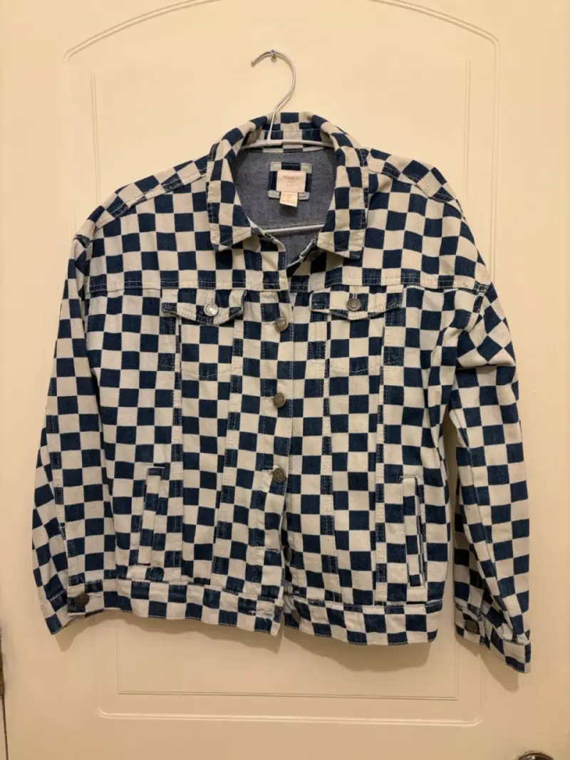 Chaqueta de mezclilla a cuadros para mujer