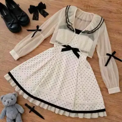 Vestido estilo Lolita con lunares 2 piezas - miniatura 2