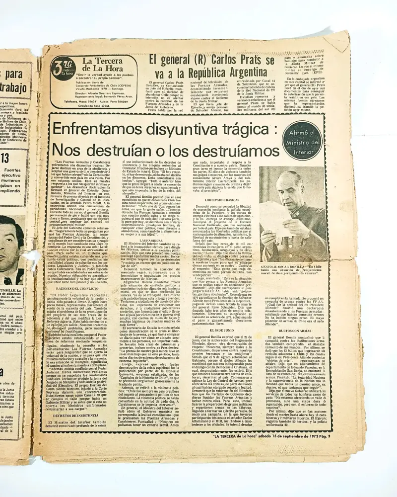 3ra de La Hora (La Tercera), 15 de septiembre 1973 - 2