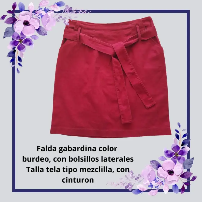 Falda gabardina burdeo con cinturón