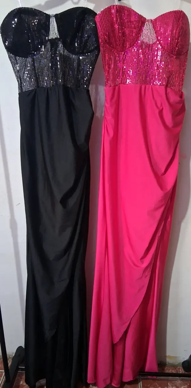 Vestido largo de fiesta con lentejuelas fucsia - 3