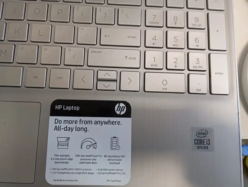 Laptop HP Intel Core i3 10ma Gen 12GB RAM - 5