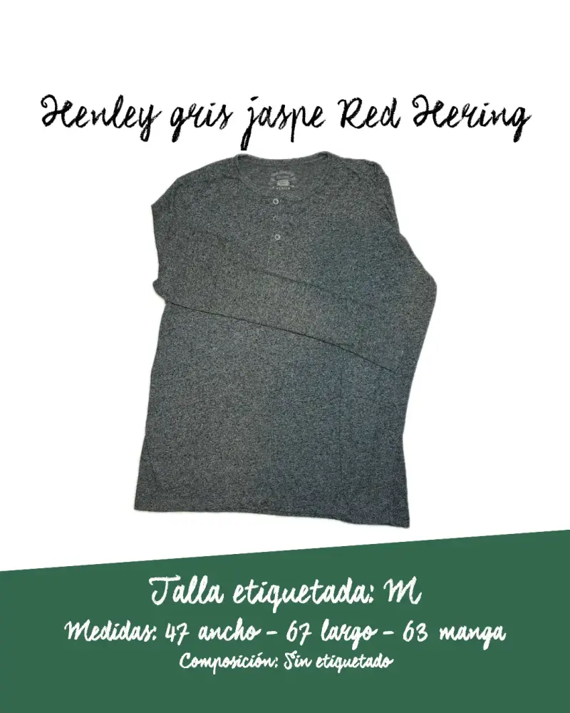 Polera Henley gris jaspe Red Hering talla M