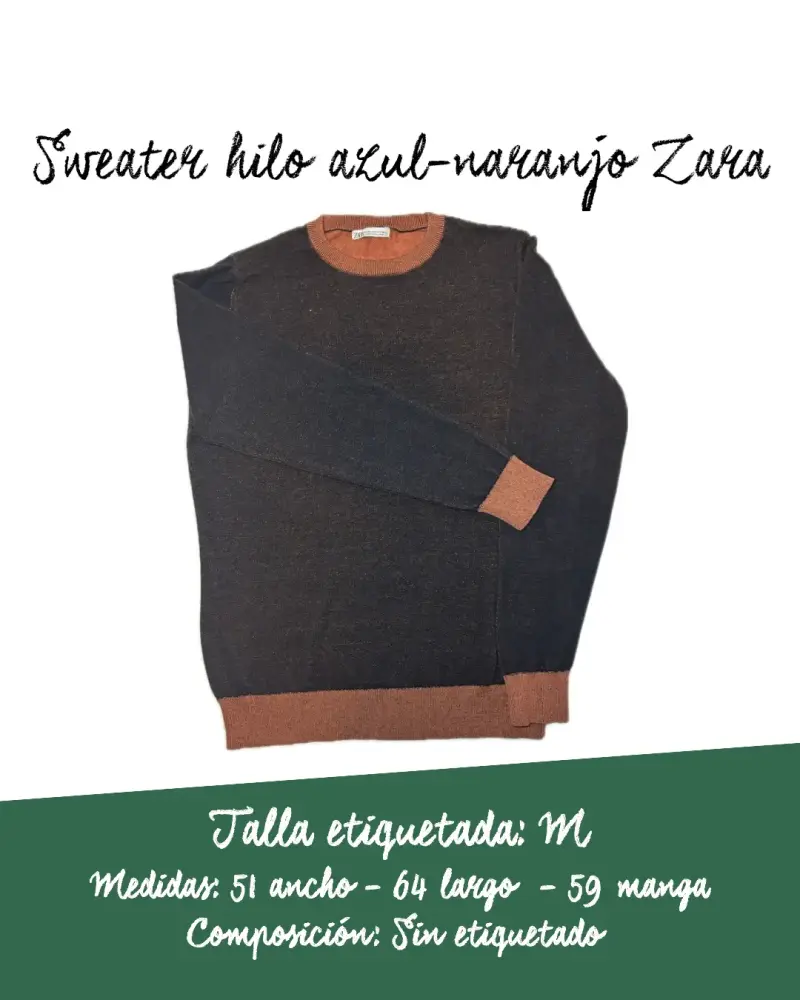 Sweater de hilo azul y naranjo Zara talla M