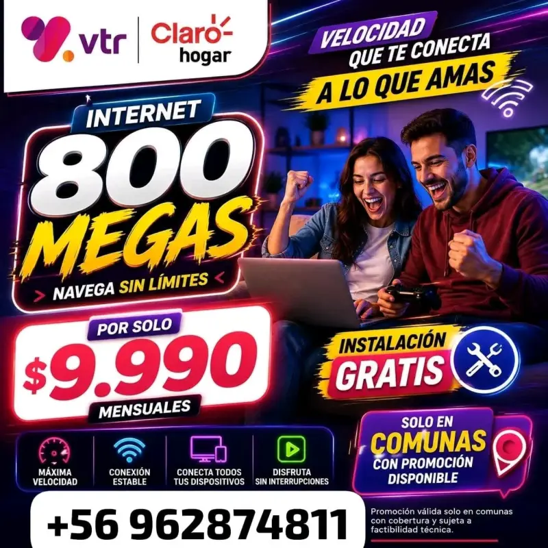 Internet 800 Megas VTR Claro Hogar