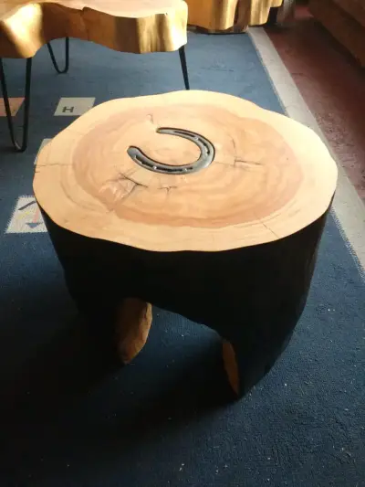Mesa de tronco rústica de madera natural - miniatura 1