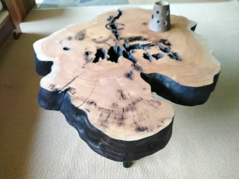 Mesa de tronco rústica de madera natural - 5