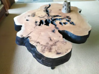 Mesa de tronco rústica de madera natural - miniatura 5